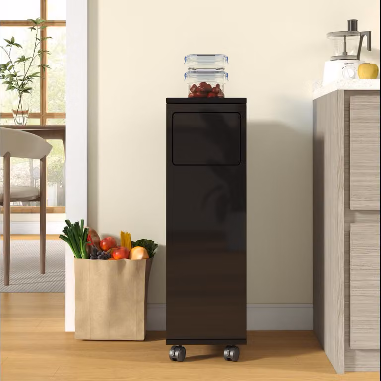 Contenitore mobile per rifiuti, raccoglitore per rifiuti a singolo scomparto con supporto in acciaio inossidabile, dimensioni 24,2 x 35,1 x 80,2 cm, colore nero