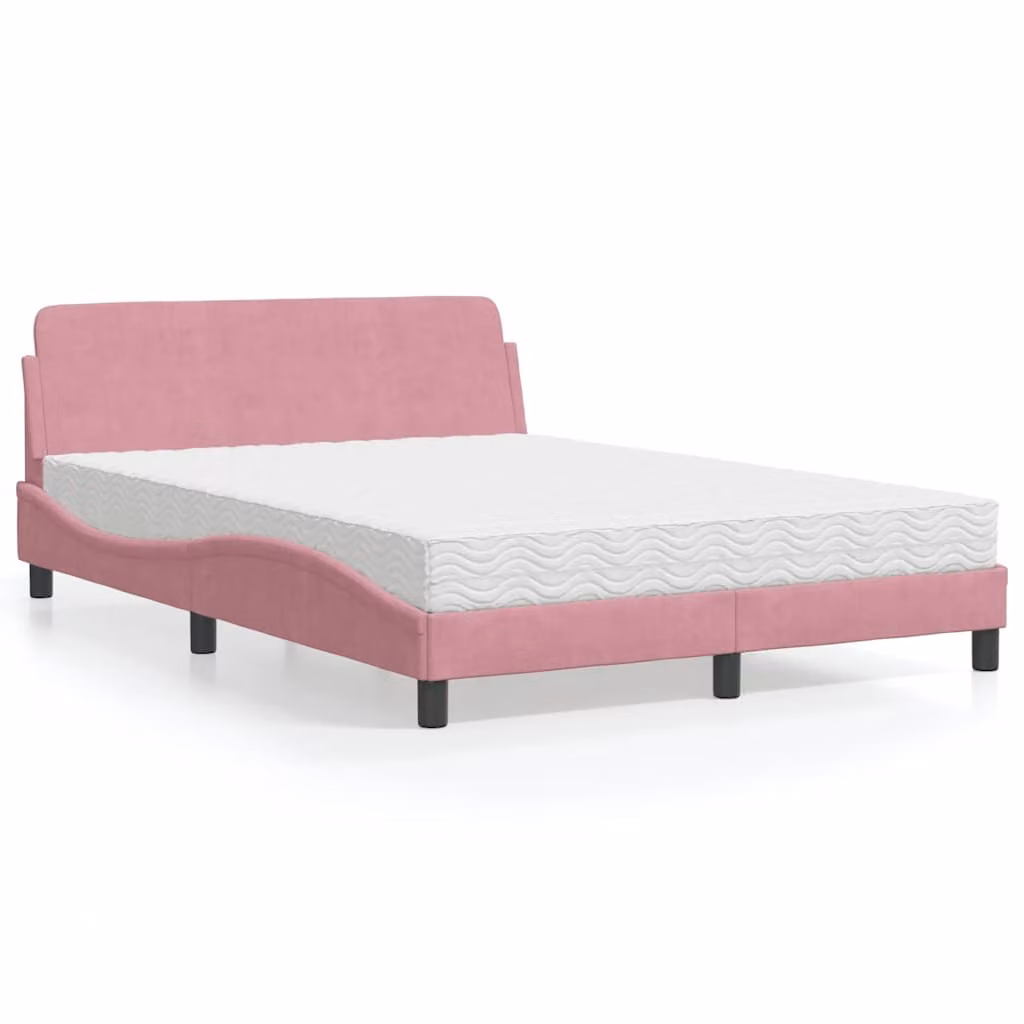 Letto con Materasso Dover vidaXL in Velluto Rosa, L/P: 140 x 200 cm