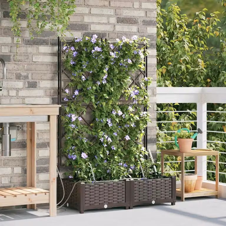 Set di 2 vasi da giardino vidaXL in plastica marrone H: 126 cm, L: 80 cm, P: 40 cm