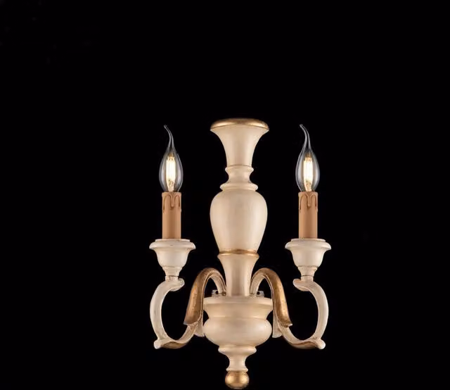 Applique Shabby Chic Fiorenza Legno Avorio Oro 2 Luci E14