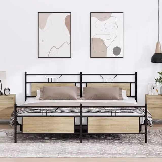 Giroletto senza Materasso in Metallo-Struttura Letto Rovere Sonoma 193x201 cm 665265
