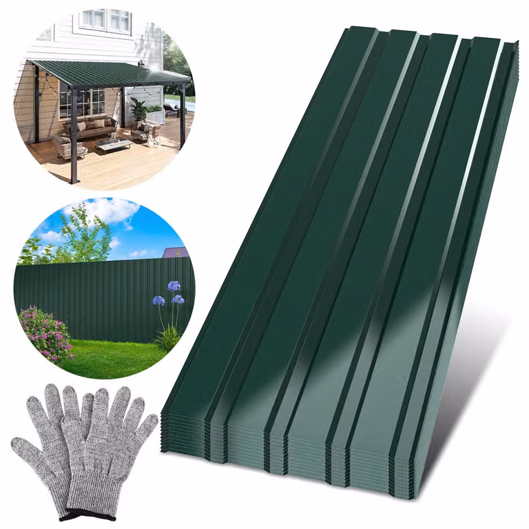Ikodm, 12 lastre in acciaio grecato per tetti, spessore 0,25 mm, dimensioni 115 x 45 cm, colore verde, acciaio, per coperture fino a 6 m²