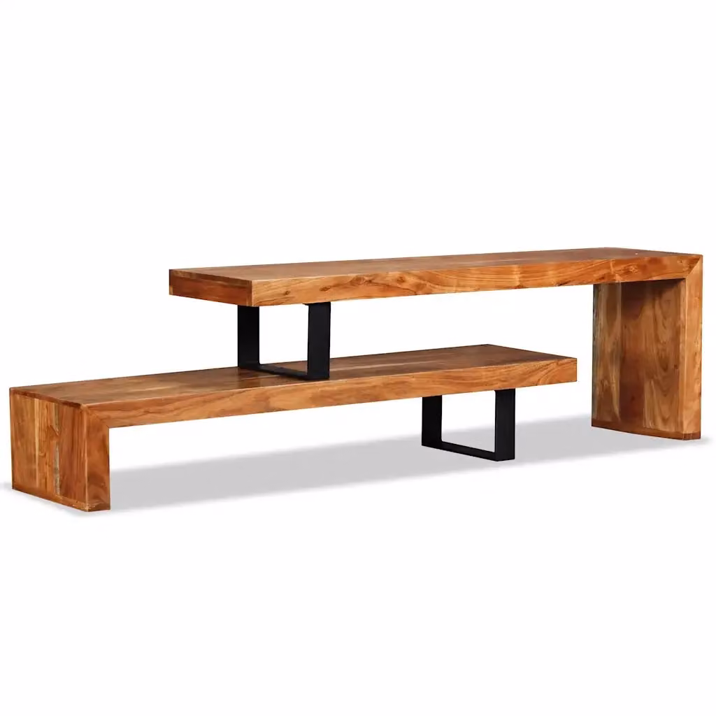 Mobile Porta TV in Legno di Acacia e Metallo di Stile Retro Marrone vidaXL L: 118 cm, P: 40 cm, H: 30 cm – 2
