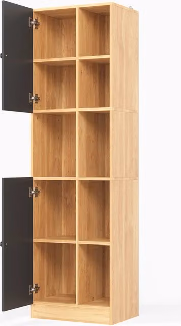 Mobile ad angolo da cucina con 6 ripiani aperti, 2 ante e mensole regolabili, 50×35,5×170 cm, antracite/rovere