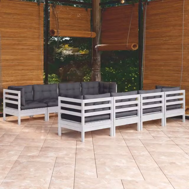 Set Salotto Giardino con Cuscini 9 pz in Legno Massello di Pino 3096167