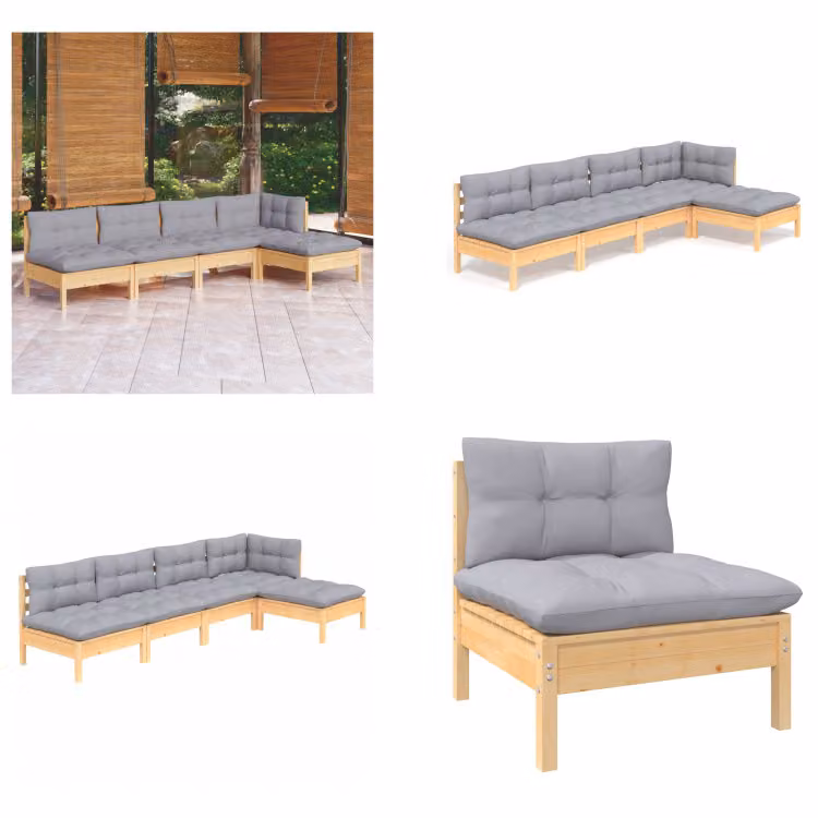 vidaXL set salotto da giardino 5 pezzi con cuscini grigi in legno di pino - Set salotto da giardino - Set salotto da giardino - Set mobili da giardino - Set mobili da giardino