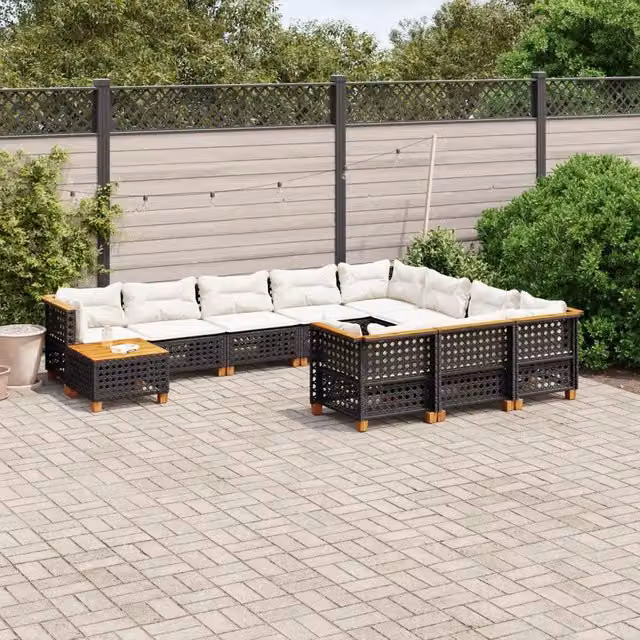 Set di Divani da Giardino a L vidaXL in Polyrattan Nero con Cuscini Imbottiti e Tavolino da Esterno