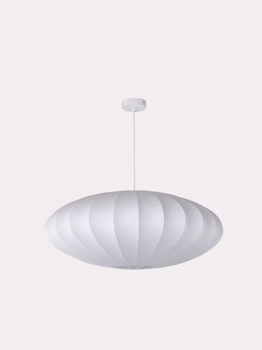 Haru lampada a sospensione Kenay Home bianca in plastica e tessuto per la tua sala da pranzo – 2