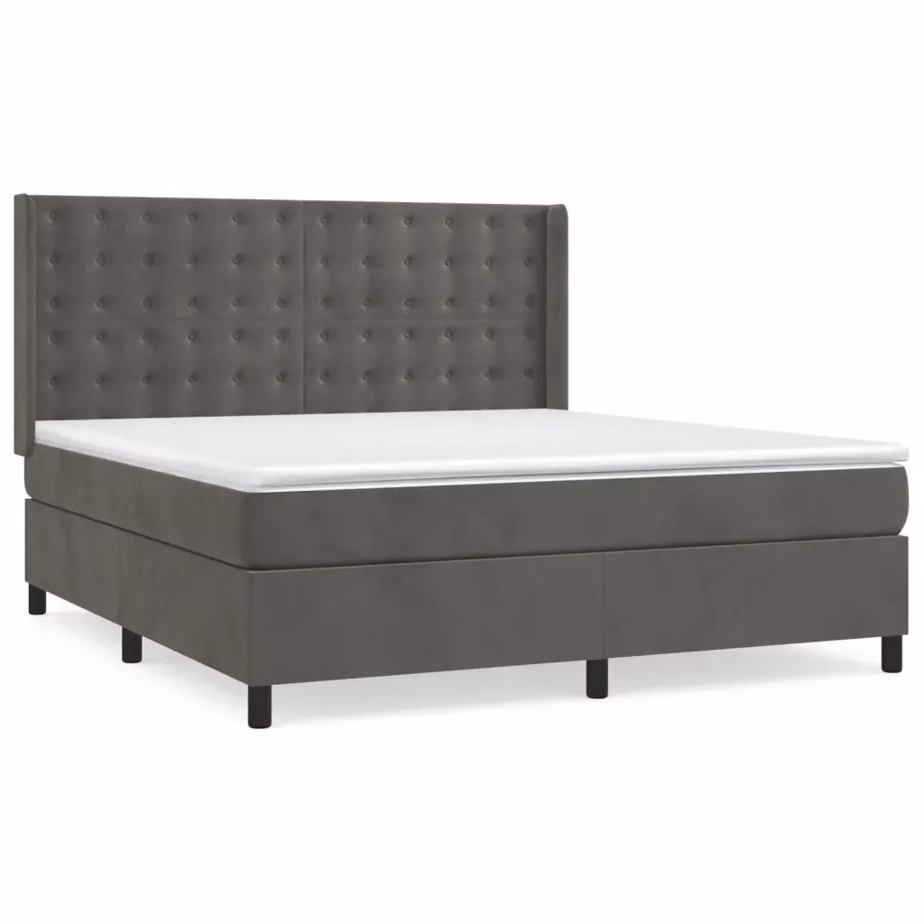 vidaXL Giroletto a Molle con Materasso Ibrido in Velluto Grigio e Bianco L/P/H: 160 x 200 x 128 cm – 2