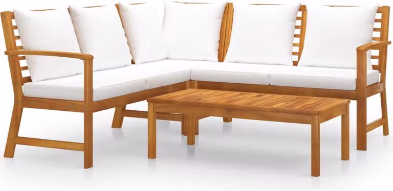 Set Divani da Giardino 4 pz con Cuscini Crema in Legno Acacia