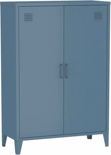 Armadio industriale Sweeek in metallo con 2 ante e ripiani interni, blu grigio, H: 110 cm, L: 75 cm, P: 33 cm