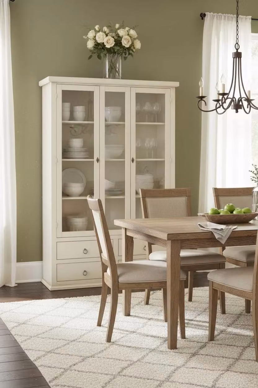 Vetrina Mobili 2G in legno di pino stile shabby chic con 2 ante in vetro e 4 cassetti, colore avorio anticato, L: 118 cm, P: 40 cm, H: 185 cm – 2