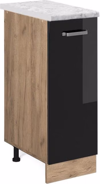 Armadio cucina dispensa alto R-Line Nero lucido/Rovere dorato 30 cm PL Marmo Vicco