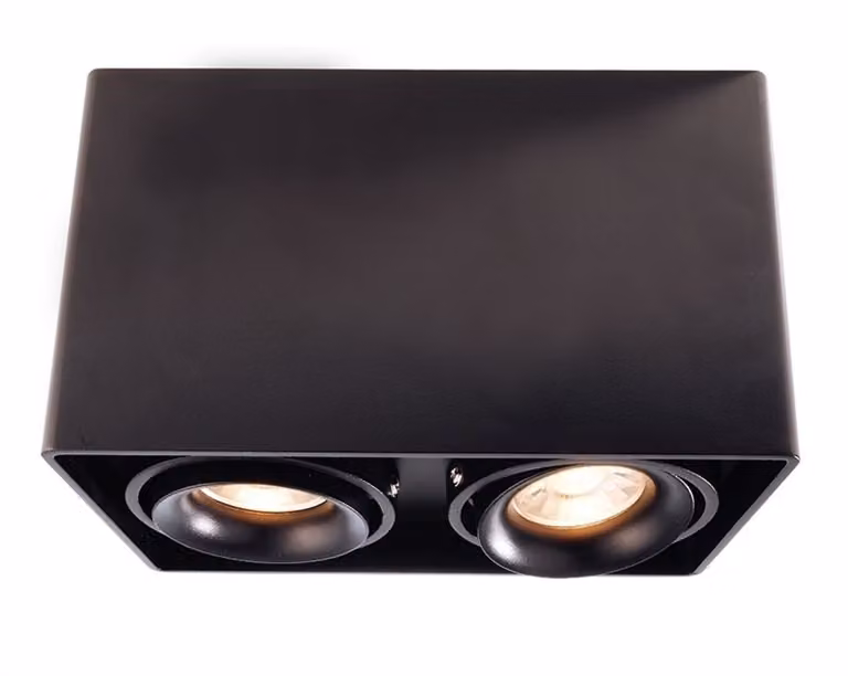 Faretto a doppia potenza in scatola quadrata, variante: max. 2 x 50W, 186 x 93 x 120 mm, nero