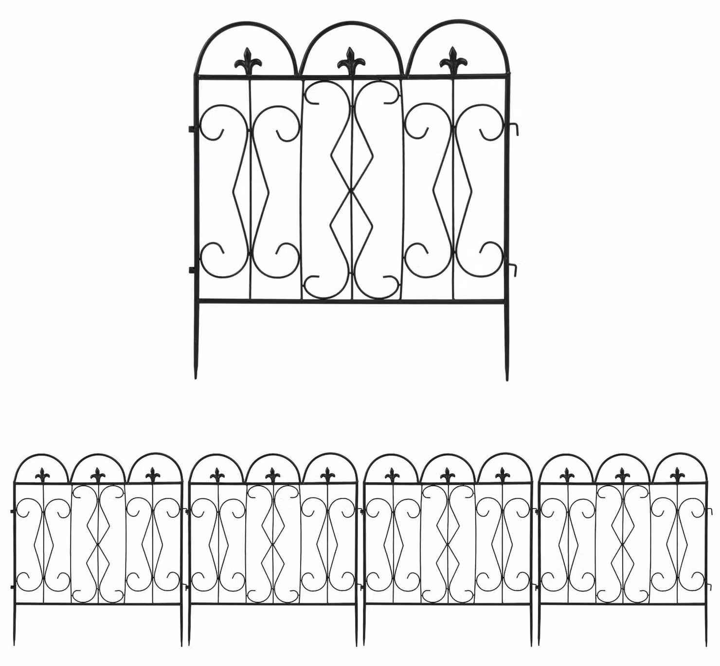 Recinzione da giardino in metallo - Bordatura per aiuole, set da 5 pezzi - Ghisa resistente alla ruggine - Rivestimento in polvere - Elementi di 61x70 cm - Adatta per giardino e terrazza - Colore nero