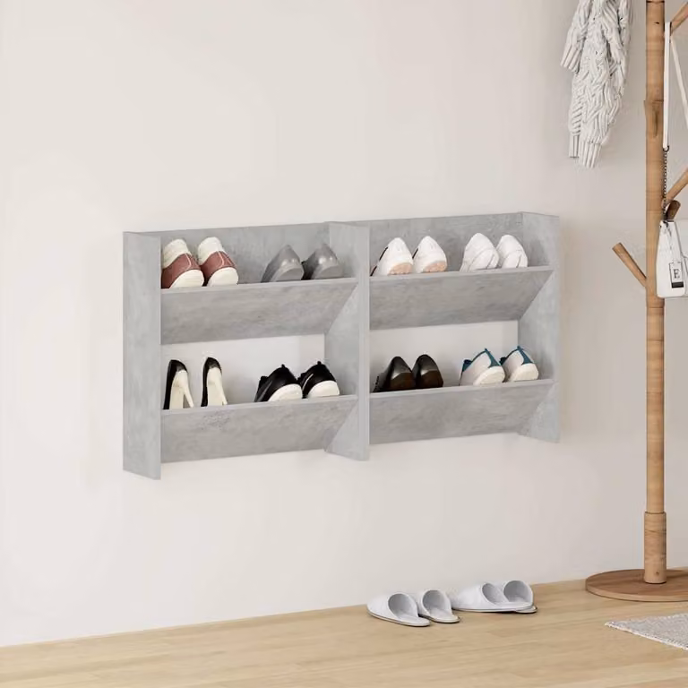 Set di 2 scarpiere da muro vidaXL in legno multistrato, colore grigio opaco, L/P/H: 60 x 18 x 60 cm