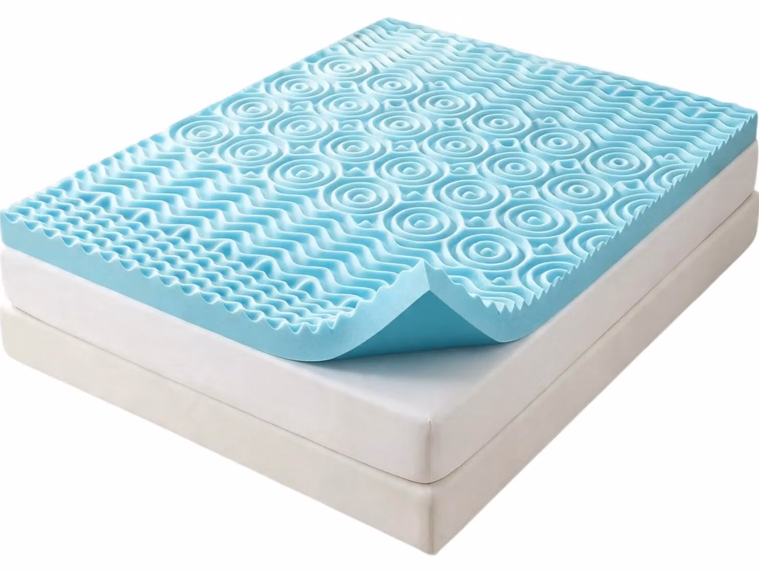 Sottostrato per materasso in schiuma con gel, effetto rinfrescante, riduzione della pressione, colore blu cielo, spessore 7,5 cm, dimensioni 140x200 cm