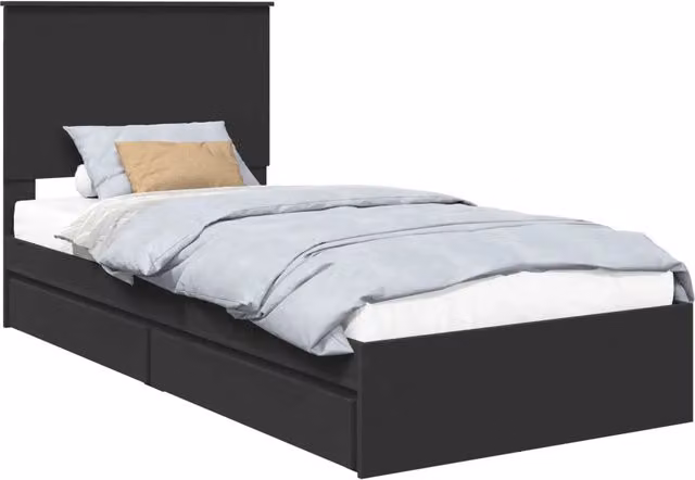 Letto singolo | Letto per adulti | Letto con Contenitore Nero 90 x 190 cm Legno multistrato