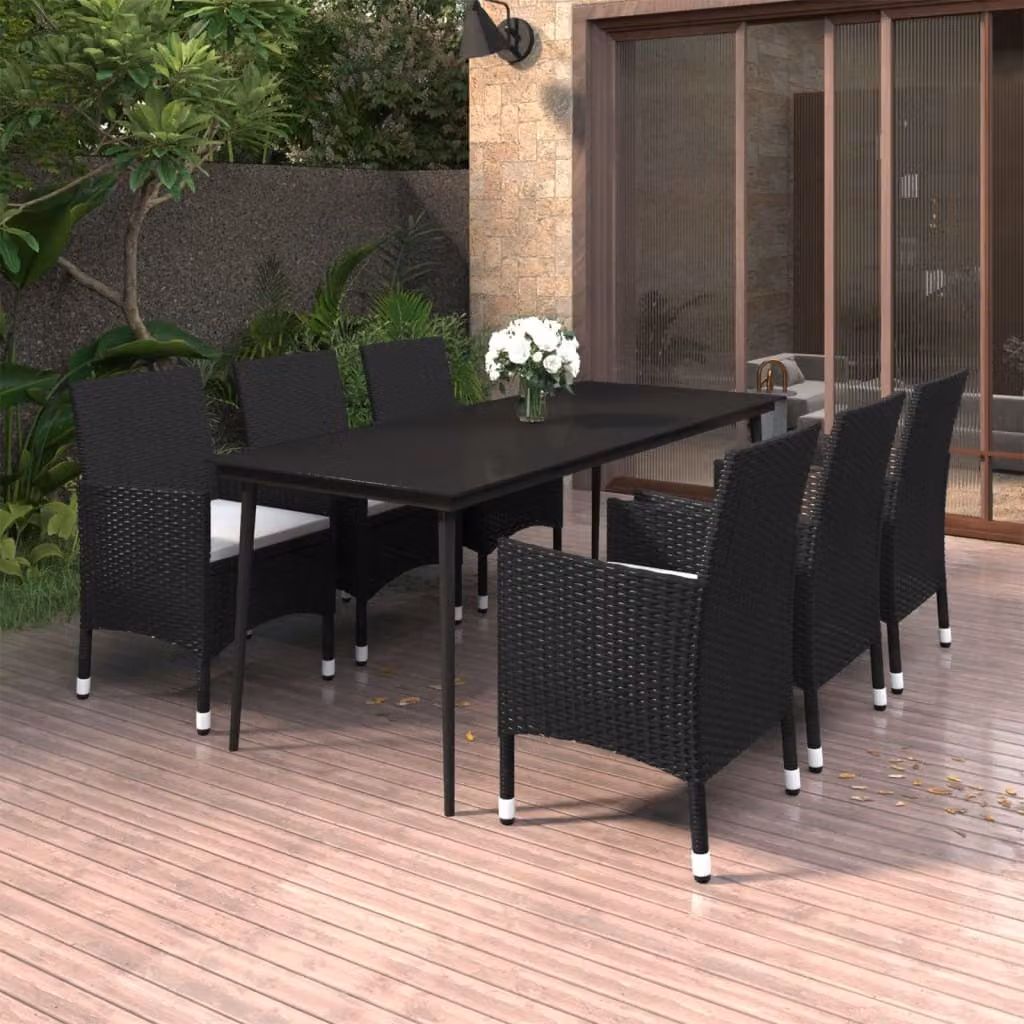The Living Store Set da pranzo da giardino 7 pezzi con cuscini in poly rattan e vetro
