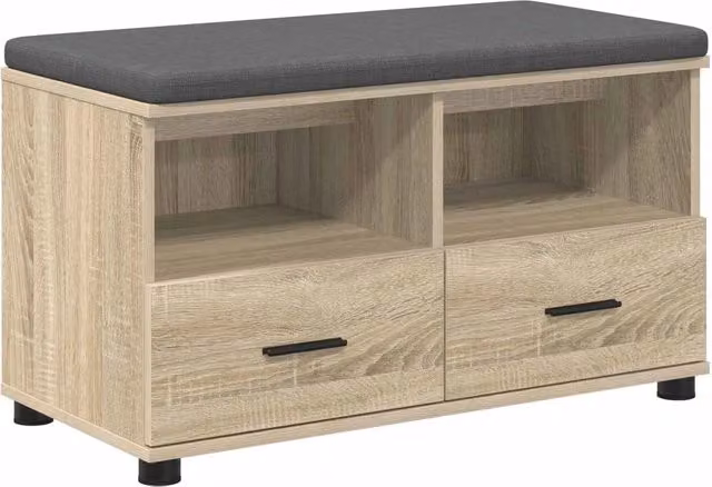Panca per ingresso con portascarpe e cuscino in tessuto marrone, stile moderno, L 80 x P 38 x H 46 cm