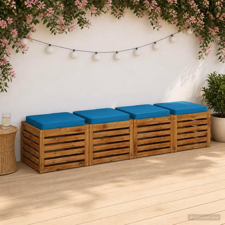 Set di 4 cuscini per sedia vidaXL VUGHT in poliestere blu con rivestimento rimovibile e lavabile