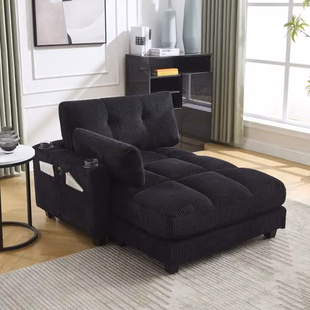 Poltrona relax con poggiatesta regolabile prese USB due portabevande e tasche laterali in velluto a coste nero