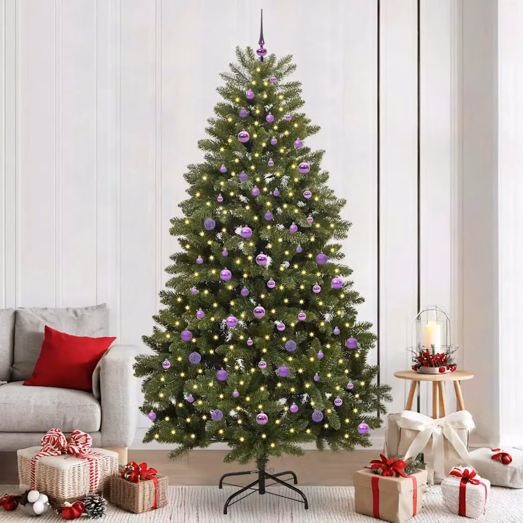 Albero di Natale artificiale vidaXL verde con 300 LED bianco caldo in PVC e metallo, altezza 240 cm – 1