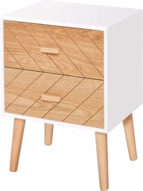 Cassettiera Minimal con 2 Cassetti Bianco Naturale L 40 cm, P 30 cm, H 55,5 cm