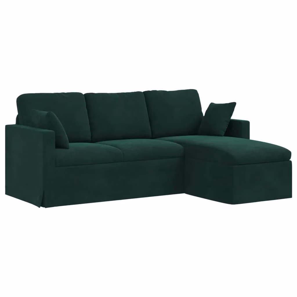 Divano angolare moderno vidaXL in velluto verde con cuscini inclusi e coperture rimovibili L: 198 cm, P: 134 cm, H: 80 cm – 2