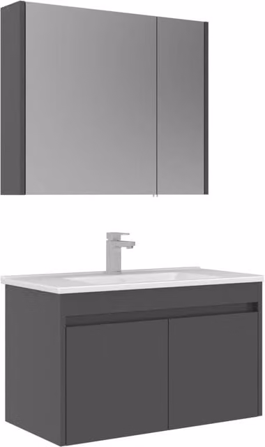 Set mobile lavabo con specchio Arno 85 Hanah Home, Grigio lucido, L: 85 cm, P: 45 cm, H: 52 cm – 1