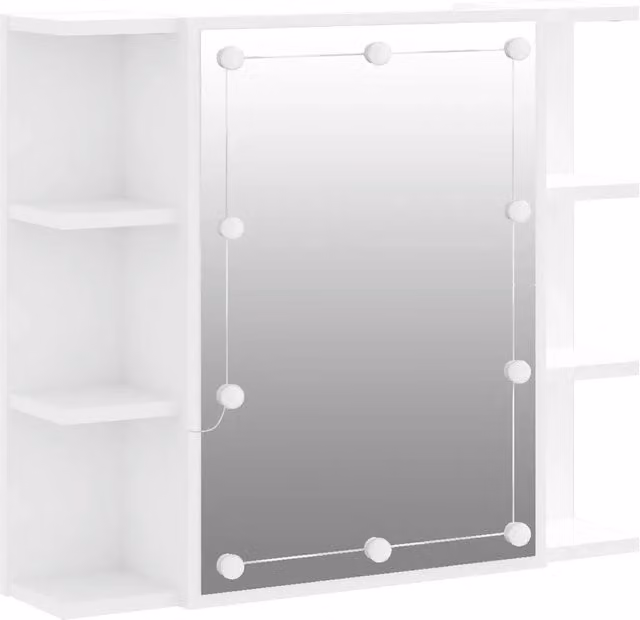 Armadio da bagno moderno con specchio e illuminazione LED integrata, bianco lucido, L 70 cm x P 16,5 cm x H 60 cm