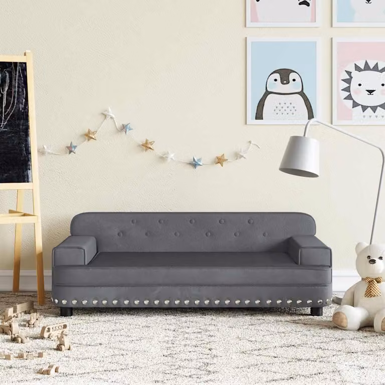 Divano per bambini vidaXL in velluto grigio, L: 90 cm, P: 53 cm, H: 30 cm