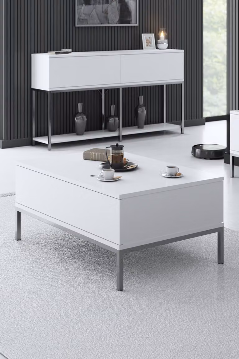Skye Decor, Lord - White, Silver, tavolino, 100 % MELAMIN COATED SLIPBOARD, bianco, 90 x 60 x 40 cm