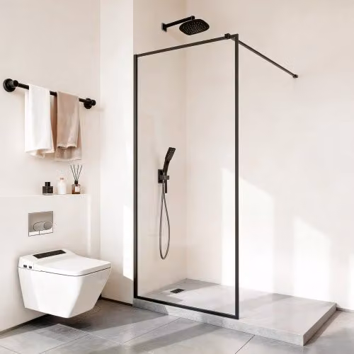 Parete Doccia Walk In VEVOR con Telaio Completo in Alluminio Nero, Pannello Fisso in Vetro Temperato Trasparente da 8 mm, L: 86,4 cm x H: 187 cm