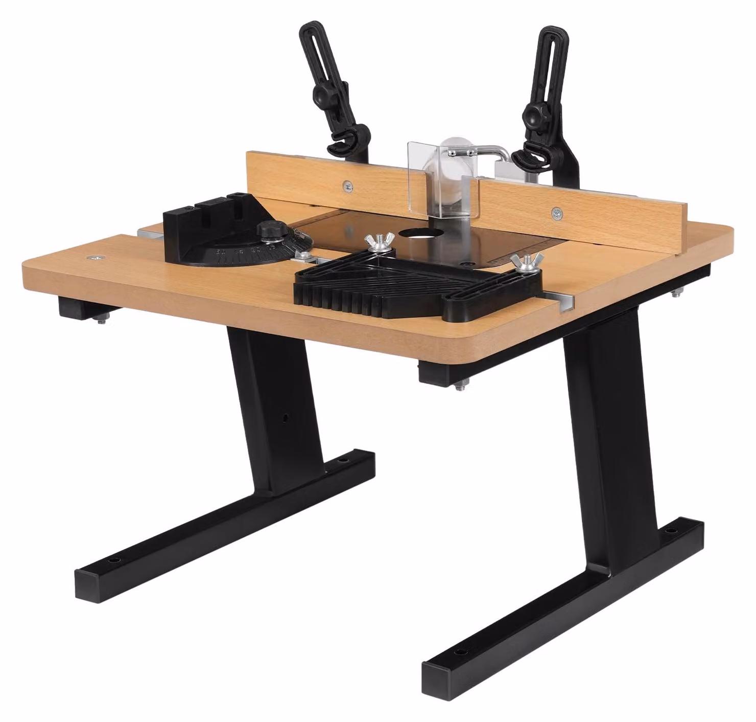 Tavolo da taglio compatto - Tavolo da lavoro per fresatrici - Piano di lavoro 43 x 40 cm - Piastra di montaggio da 7 mm - Aspirazione polvere da 40 mm - Capacità di carico 200 kg - Alluminio - Nero