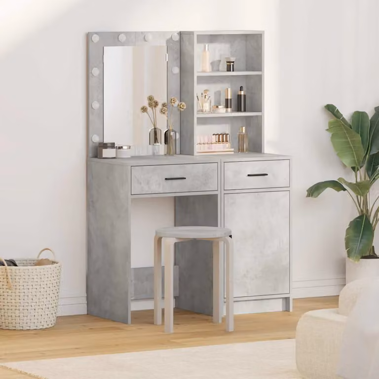 Set da tavolo da trucco Hollywood con LED vidaXL, Grigio, L: 135 cm, P: 41 cm, H: 76 cm