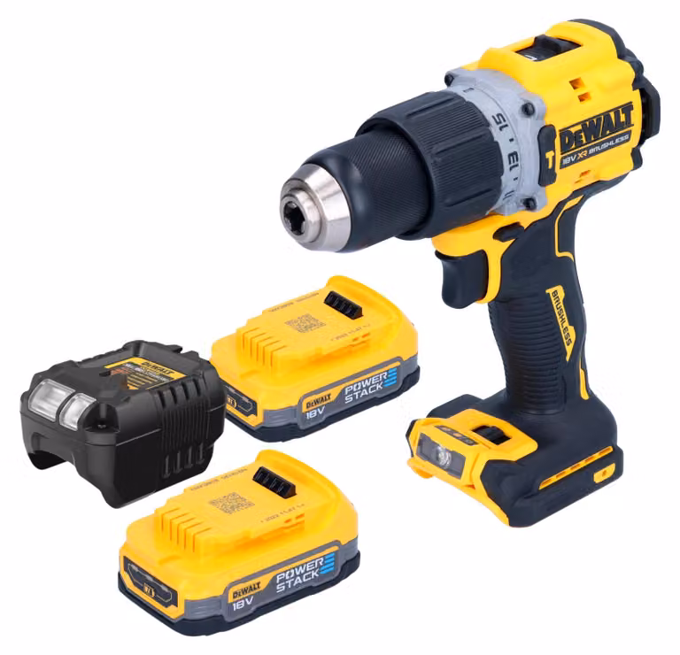 Avvitatore a percussione a batteria DeWalt DCD 805 E2 18 V 90 Nm Brushless + 2x batterie Powerstack 1,7 Ah + caricabatterie