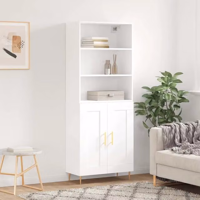 Credenza moderna bianca vidaXL in legno e metallo L: 69,5 cm, P: 34 cm, H: 180 cm