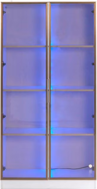 Set di 2 Vetrine in Vetro Bianco con Illuminazione LED, Ante a Battente e Ripiani Regolabili, 80x40x160 cm, Mobile Alto per Soggiorno