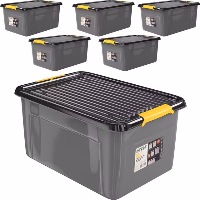 Set da 6 contenitori portaoggetti impilabili Monzana in plastica, grigio/antracite/giallo, L: 58 cm, P: 39 cm, H: 25 cm – 1