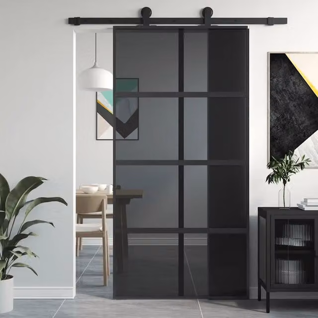 Porta Scorrevole vidaXL in Vetro Temperato Trasparente e Alluminio Nero L: 102,5 cm, H: 205 cm – 1
