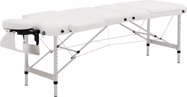 Lettino da massaggio pieghevole 3 zone in alluminio bianco, tavolo massaggi portatile regolabile con poggiatesta braccioli borsa carico 225 kg