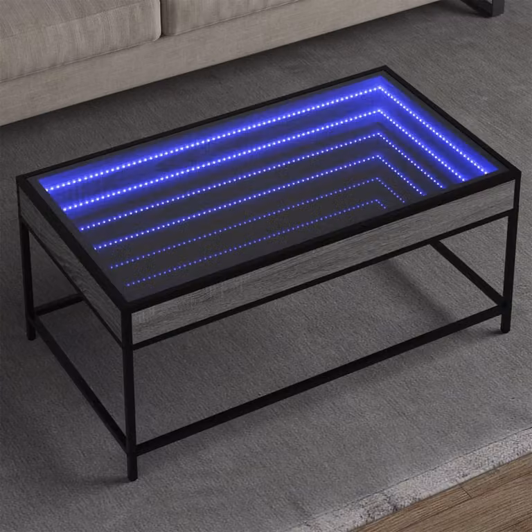 vidaXL Tavolino da Salotto Moderno con LED in Grigio e Vetro L: 90 cm, P: 50 cm, H: 41 cm