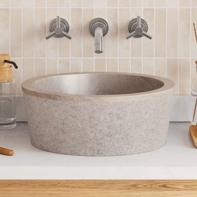 Lavandino in marmo grigio vidaXL Ø40 cm, H: 15 cm