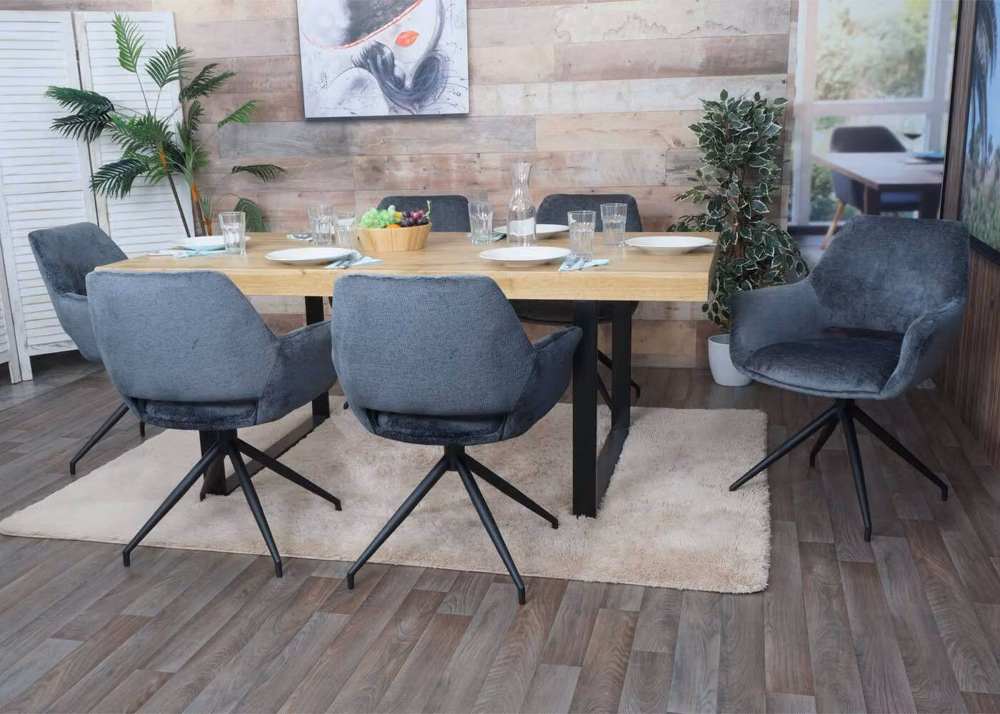 Set da 6 sedie da sala da pranzo MCW-M53, sedie da cucina con braccioli, girevoli con posizione automatica, metallo e tessuto MVG ~ grigio scuro