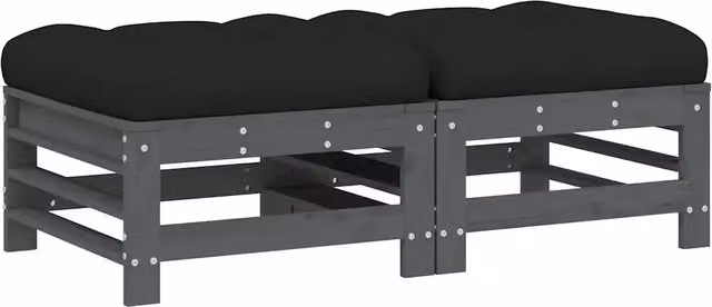 Poggiapiedi da giardino in legno di pino massello con 2 cuscini grigi CFW2318557 – 1