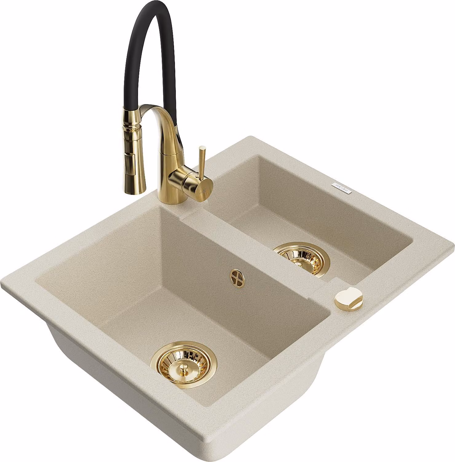 Mexen Carlos lavello in granito 1,5 vasche con rubinetto da cucina Aster, beige - 6518-69-73450-57-G