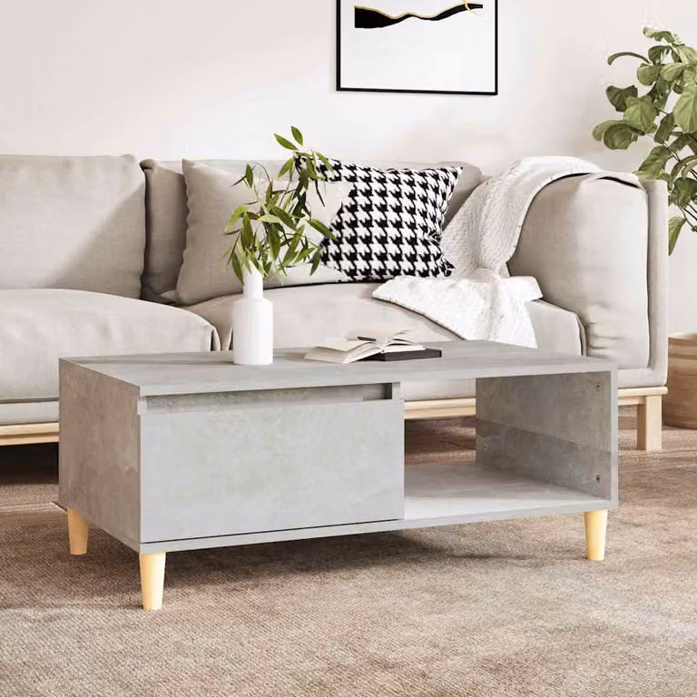Tavolino da salotto vidaXL in legno multistrato e composito, colore grigio cemento, L 90 cm x P 50 cm x H 36,5 cm