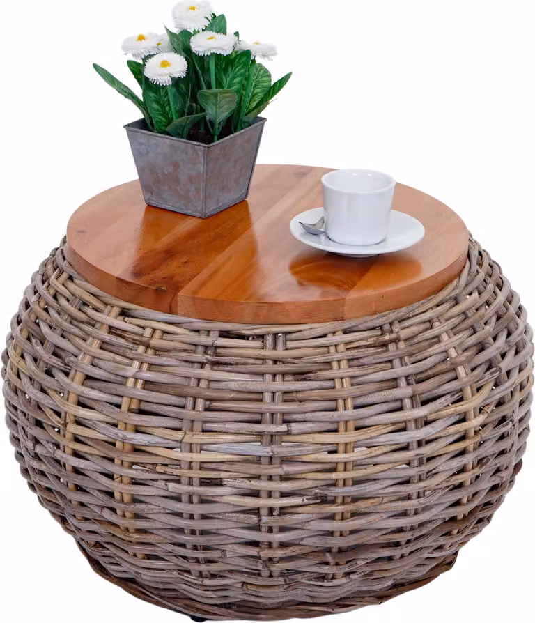 Tavolino HWC-M30, tavolino in rattan tavolino da fiori tavolino da salotto tavolino in legno, rotondo 33x49x49cm, Kubu rattan nature