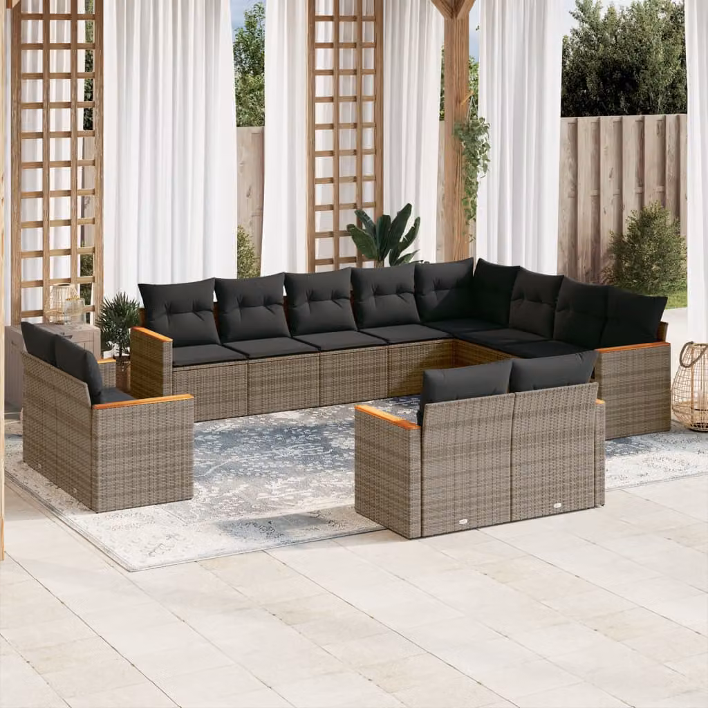 Set di divani da giardino vidaXL a forma di L in polyrattan grigio con cuscini inclusi – 1